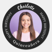Schwarz-weißes benutzerdefiniertes Foto Quinceaner Runder Aufkleber (Vorderseite)