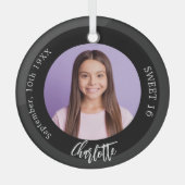 Schwarz-weißes benutzerdefiniertes Foto Süß 16 Ornament Aus Glas (Vorderseite)