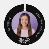 Schwarz-weißes benutzerdefiniertes Foto Süß 16 Ornament Aus Glas (Rückseite)