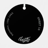 Schwarz-weißes benutzerdefiniertes Foto Süß 16 Ornament Aus Metall (Vorderseite)