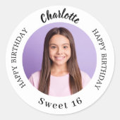 Schwarz-weißes benutzerdefiniertes Foto Süß 16 Runder Aufkleber (Vorderseite)