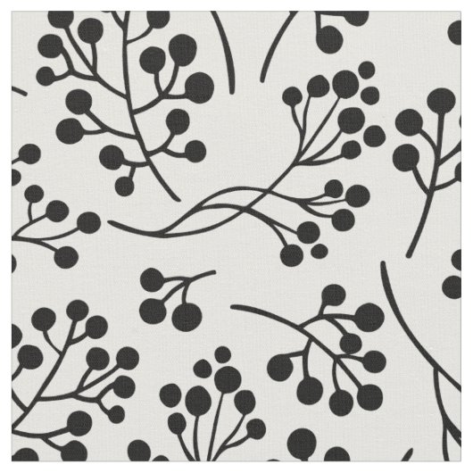 Schwarz-weißes Berry-Botanisches Muster Stoff (Nahaufnahme)