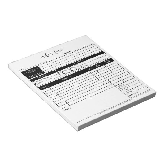 Schwarz-weißes Bestellformular für Kleinbäckerei Notizblock (angewinkelt)