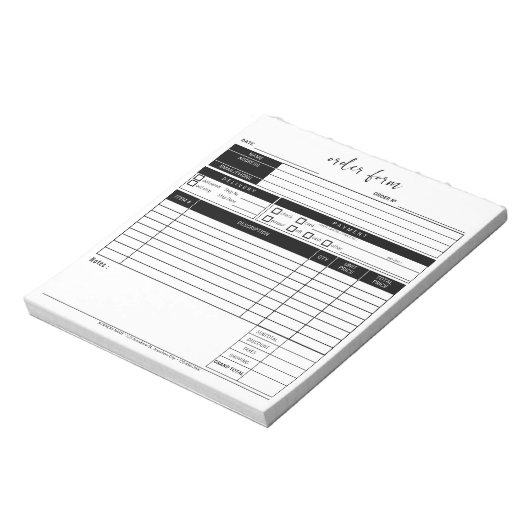 Schwarz-weißes Bestellformular für Kleinbäckerei Notizblock (Rotiert)