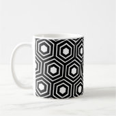 Schwarz-weißes Bienenhexagon-Streifen-Muster Kaffeetasse (Links)