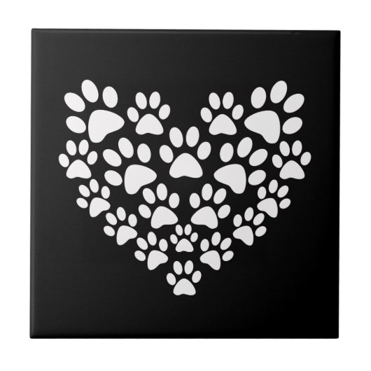 Schwarz-weißes Blatt Herz Fliese (Vorderseite)