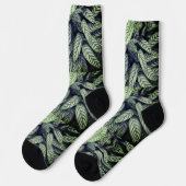 Schwarz-weißes Blattmuster-Socken Socken (Linkes Detail)