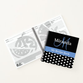Schwarz-weißes blaues Monogramm Polka Dot Rezept Notizblock