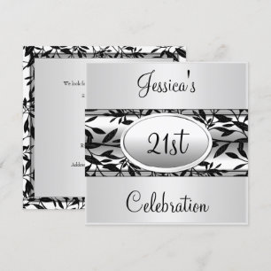 Schwarz-weißes Blumen-21. Geburtstags-Event Einladung
