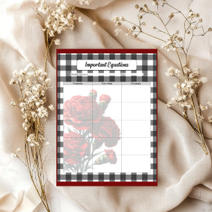 Schwarz-weißes Blumen-Gingham _ Wichtige Gleichung Notizblock