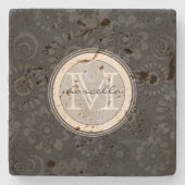 Schwarz-weißes Blumen-Hintergrund-Monogramm Steinuntersetzer (Vorderseite)