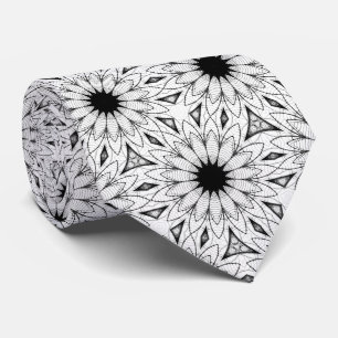 Schwarz-weißes Blumen-Mandala-Muster Krawatte