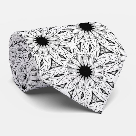 Schwarz-weißes Blumen-Mandala-Muster Krawatte (Gerollt)