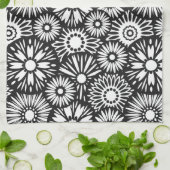 Schwarz-weißes Blumenhandtuch Geschirrtuch (Gefaltet)