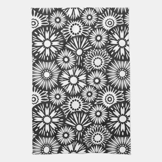 Schwarz-weißes Blumenhandtuch Geschirrtuch (Vertikal)