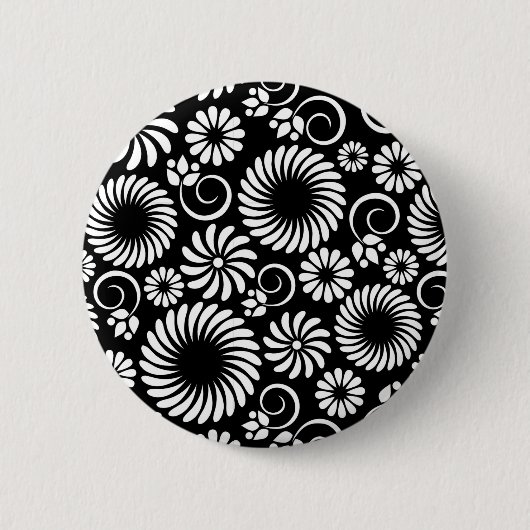 schwarz-weißes Blumenknopflochmuster-Knopf Button (Vorderseite)