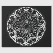 Schwarz-weißes Blumenmandala Geschenkpapier (Flach)