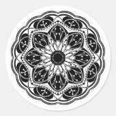 Schwarz-weißes Blumenmandala  Runder Aufkleber (Vorderseite)