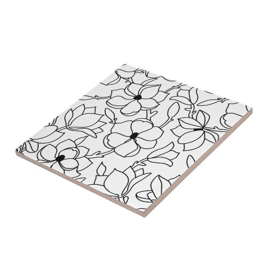 Schwarz-weißes Blumenmuster Fliese (Seite)