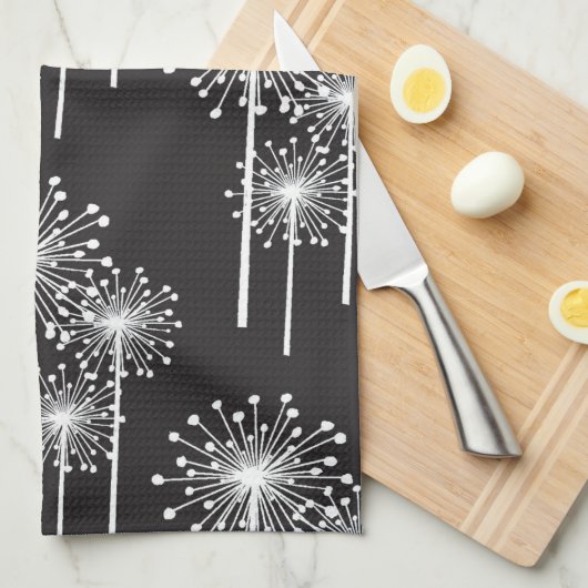 Schwarz-weißes Blumenmuster Geschirrtuch (Viertel Falte)