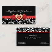 Schwarz-weißes Blumenmuster mit rotem Bogen und Ju Visitenkarte (Vorne/Hinten)