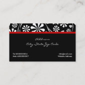 Schwarz-weißes Blumenmuster mit rotem Bogen und Ju Visitenkarte (Rückseite)