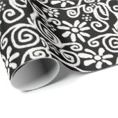 Schwarz-weißes Blumenmuster und Wirbel Blume Blume Geschenkpapier (Rolleneckpunkt)