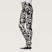 Schwarz-weißes Blumenmuster und Wirbel Blume Blume Leggings (Links)