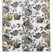 Schwarz-weißes BlumenToile Goldblumenordnung Duschvorhang (Vorderseite)