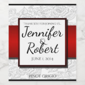 Schwarz-weißes Bohemisches Posh Wedding Wine Label Weinetikett (Einzelnes Label)