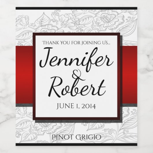 Schwarz-weißes Bohemisches Posh Wedding Wine Label Weinetikett (Einzelnes Label)