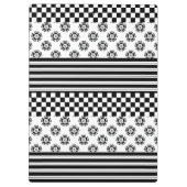 Schwarz-weißes Boho Karo Blumenmuster Klemmbrett (Rückseite)