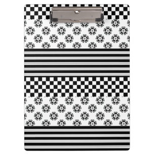 Schwarz-weißes Boho Karo Blumenmuster Klemmbrett