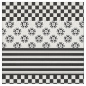 Schwarz-weißes Boho Karo Blumenmuster Stoff (Nahaufnahme)