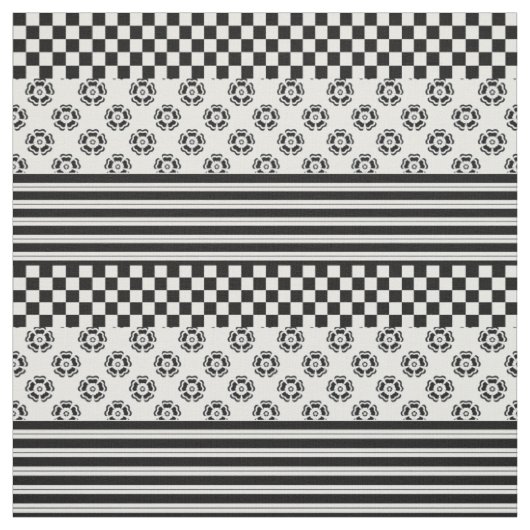 Schwarz-weißes Boho Karo Blumenmuster Stoff (Muster)