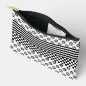 Schwarz-weißes Boho Karo Blumenmuster Zubehörtasche (Offen)