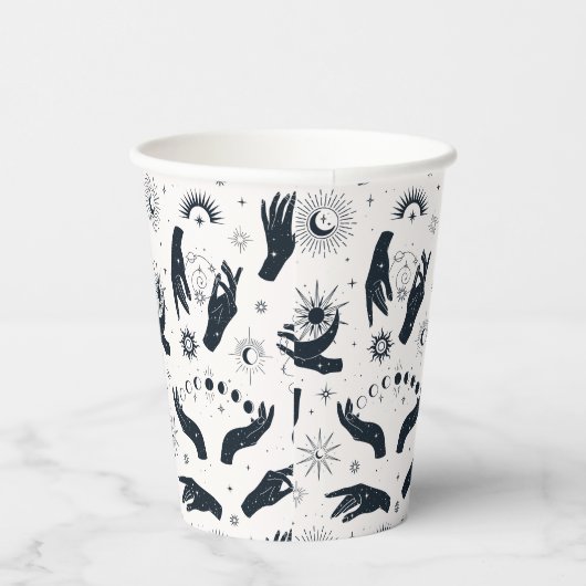 Schwarz-weißes Boho Moon-Muster Pappbecher (Rechts)