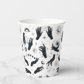 Schwarz-weißes Boho Moon-Muster Pappbecher (Vorderseite)