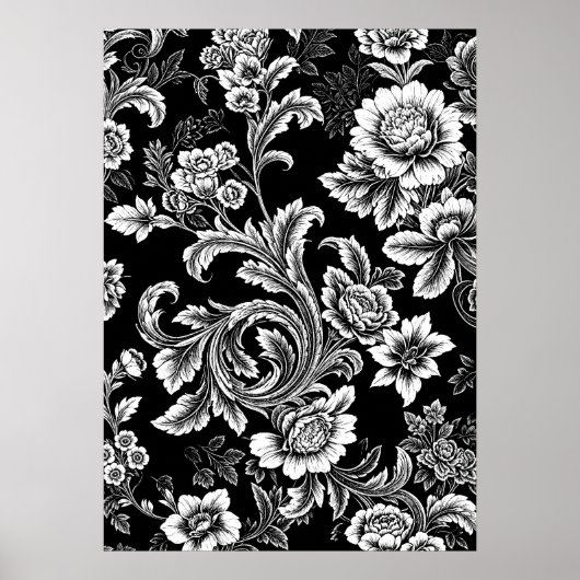 Schwarz-weißes botanisches Plakat oder Dekopapier (Vorne)