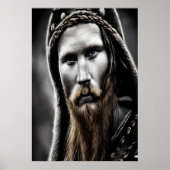 Schwarz-weißes braunes Porträt eines Wikings | Art Poster (Vorne)