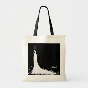 Schwarz-weißes Brautkleid & Vintage-Spitze Tragetasche