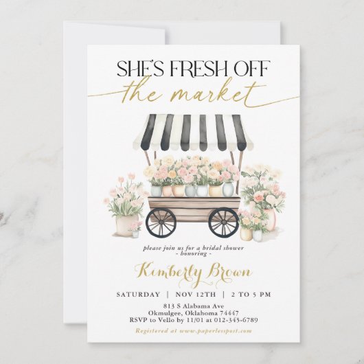 Schwarz-weißes Brautparty aus dem Markt Einladung (Vorderseite)