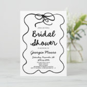 Schwarz-weißes Brautparty aus der Hand Einladung (Stehend Vorderseite)