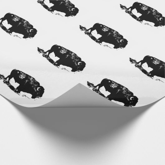 Schwarz-weißes Buffalo Bison Silhouette Wrap Paper Geschenkpapier (Ecke)