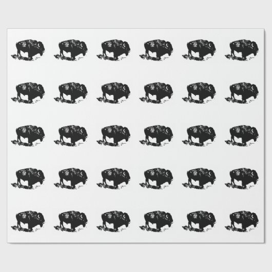 Schwarz-weißes Buffalo Bison Silhouette Wrap Paper Geschenkpapier (Flach)