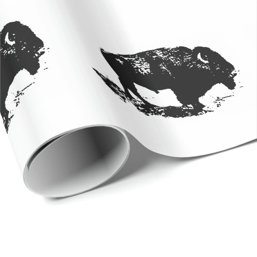 Schwarz-weißes Buffalo Bison Silhouette Wrap Paper Geschenkpapier (Rolleneckpunkt)