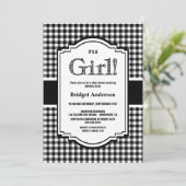 Schwarz-weißes Buffalo Kariert Babydusche Einladung (Stehend Vorderseite)