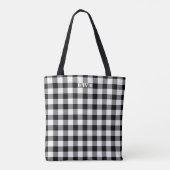 Schwarz-weißes Buffalo Kariert Monogramm Tasche (Rückseite)