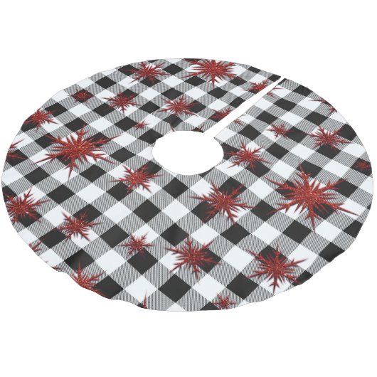 Schwarz-weißes Buffalo Kariert Roter Glitzer Schne Polyester Weihnachtsbaumdecke (Schrägansicht)