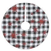 Schwarz-weißes Buffalo Kariert Roter Glitzer Schne Polyester Weihnachtsbaumdecke (Vorderseite)